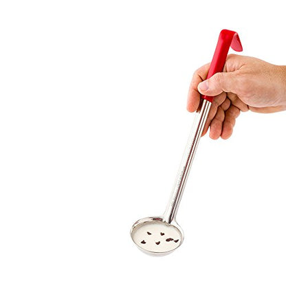 Restaurantware Met Lux 2 Ounce Soup Ladle 1 Hook Handle Serving Spoon - With Red Handle Dishwashable Stainless Steel Cooking Ladle For Pouring And Cooking Perfect for Soup Chilli Or Batter - size: 2 oz