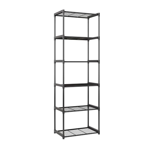 6-Tier Storage Shelves with Plastic Connectors – Metal Shelf Organizer for Pantry, Closet & Bathroom, Space-Saving Sturdy Shelving Unit Rack, Black， 17.3" x 12.8" x 70.9" - size: 17.3" x 12.8" x 70.9"(6T)