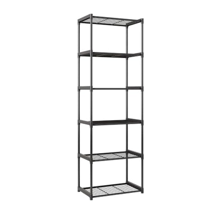 6-Tier Storage Shelves with Plastic Connectors – Metal Shelf Organizer for Pantry, Closet & Bathroom, Space-Saving Sturdy Shelving Unit Rack, Black， 17.3" x 12.8" x 70.9" - size: 17.3" x 12.8" x 70.9"(6T)