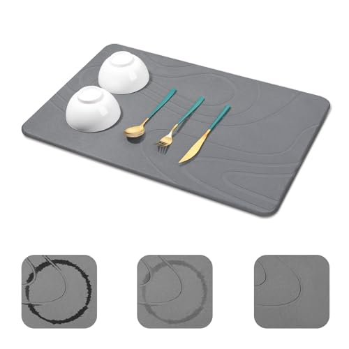 Snuggery Large Stone Drying Mat for Kitchen Counter - 24"x16" Dirt-Resistant Quick Drying Fast Absorbent Non-Slip Diatomite Mat, Natural Diatomaceous Earth Dish Drying Pad for Dish Rack(Dark Grey) - size: 24" x 16"