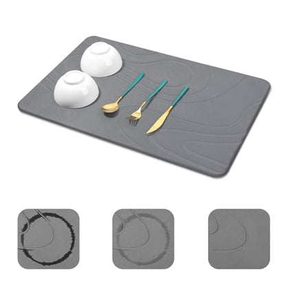 Snuggery Large Stone Drying Mat for Kitchen Counter - 24"x16" Dirt-Resistant Quick Drying Fast Absorbent Non-Slip Diatomite Mat, Natural Diatomaceous Earth Dish Drying Pad for Dish Rack(Dark Grey) - size: 24" x 16"