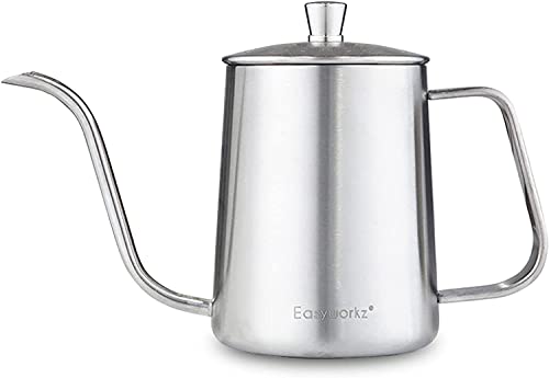 Easyworkz Gage Gooseneck Pour Over Coffee Kettle 20 oz Stainless Steel Hand Drip Long Narrow Spout, Silver - color: Silver