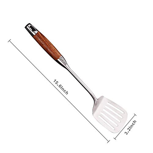 Metal Spatula,304 Stainless Steel Wok Spatula with Heat Resistant Wooden Handle,Silver/15.7Inch - style: Slotted Spatula-wood handle