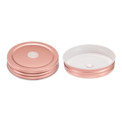 uxcell 13pcs Stainless Steel Mason Jar Lids with Straw Hole, 70mm Metal Canning Lid Mason Storage Covers Caps with Silicone Ring/Straws/Cleaning Brush Rose Gold - color: Rose Gold