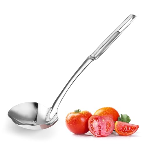 Soup Ladle Stainless Steel,12"Metal Soup Spoon with Heat-Proof Handle Comfortable Grip,Durable and Sustainable,Cooking Spoon for Kitchen