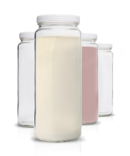 All About Juicing Glass Bottles Set - 32 oz Jars, 4 Pack Wide Mouth with Lids for Juice, Smoothies, Water, Milks, Beverage Storage - Large Jug, Clear, Durable, Reusable, Dishwasher Safe, Leak Proof - color: 32oz White Caps
