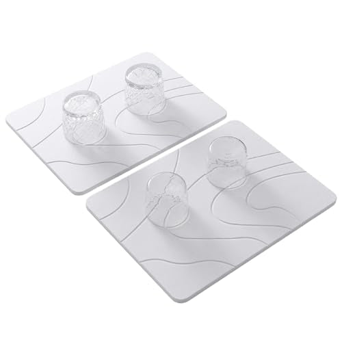 2 Pack Stone Drying Mat for Kitchen Counter,(White, 16''x12'') | Quick Dish Drying Stone Mat Kitchen,Stone Dish Drying Mat,Quick-Dry Absorbent Bath & Countertop Stone Dishes Mats - color: White