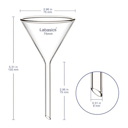 Labasics 2-Pack Glass Heavy Wall Funnel Borosilicate Glass Funnel, Short Stem 75 mm Diameter, 75 mm Stem Length - size: 75 mm Diameter and 75 mm Stem