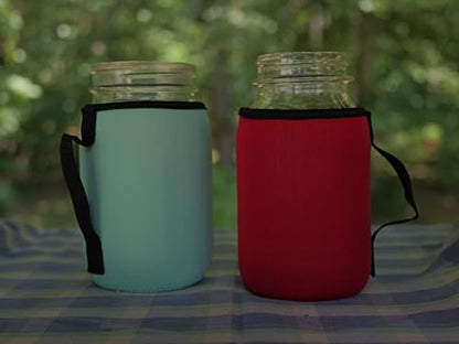 Mason jar Sleeves for Wide and regular mouth 32oz Quart jars 4 pack. Red, Black, Blue, Teal.