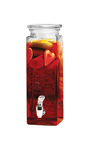 Circleware 67111 Yorkshire Mason Jar Tall Square Glass Beverage Dispenser with Lid and Spigot, 2.5 Quart, Clear