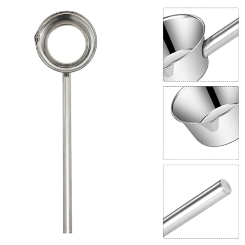 Stainless Steel Long Handle Ladle with Pour Spout 35cm Water Scoop Kitchen and Garden Watering Tool Sturdy Metal Water Dipper for Cooking and Outdoor Use