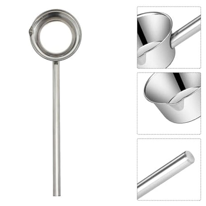 Stainless Steel Long Handle Ladle with Pour Spout 35cm Water Scoop Kitchen and Garden Watering Tool Sturdy Metal Water Dipper for Cooking and Outdoor Use