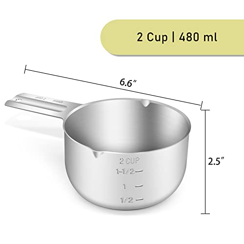1PCS 2Cup (480ml, 16oz) Single Measuring Cup, Stainless Steel Measure Scoop, Metric and US Measurement, Dishwasher Safe - size: 2cup|480ml|16oz