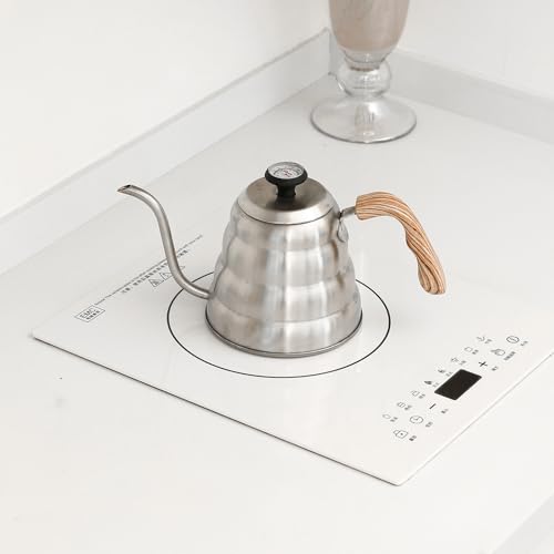 304 Stainless Steel Pouring Over Coffee Kettles with Thermometers and Wood Handle for Temperature Control Rustless Swanneck Coffeepot - color: Black