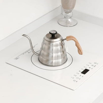 304 Stainless Steel Pouring Over Coffee Kettles with Thermometers and Wood Handle for Temperature Control Rustless Swanneck Coffeepot - color: Black