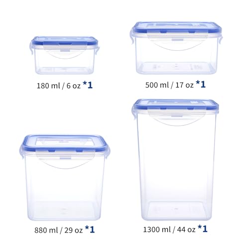 KIGI Airtight Food Storage Containers, Plastic Canisters & Jars for Kitchen Pantry Dry Food Organization, 4-Sided Locking Lid, Clear, 8-Piece, 0.75 Cup / 2.1 Cup / 3.6 Cup / 5.4 Cup - size: Assorted (8-Piece)B
