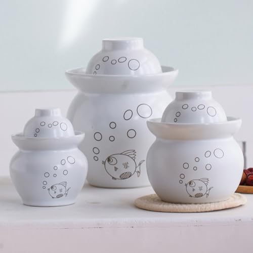 MRYBD White Pickle Jar Large Traditional Sichuan Chinese Ceramic Fermenting Jar with Water Seal Airlock Lid, Ceramic Fermentation Crock for Pickling, Kimchi, Sauerkraut 3.5L - size: 3.5L