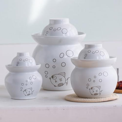 MRYBD White Pickle Jar Large Traditional Sichuan Chinese Ceramic Fermenting Jar with Water Seal Airlock Lid, Ceramic Fermentation Crock for Pickling, Kimchi, Sauerkraut 3.5L - size: 3.5L