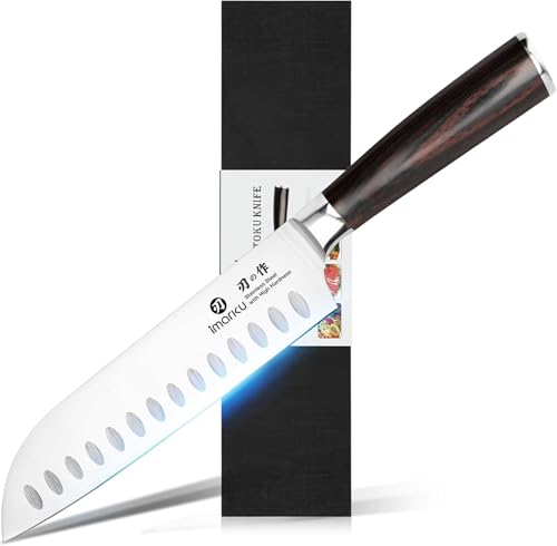 imarku Santoku Knife-Super Sharp Chef Knife Made of High Carbon Stainless Steel, Kitchen Knife with Ergonomic Handle, Great Sharp Knife on Christmas and Birthday for Her Him - color: Brown