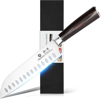 imarku Santoku Knife-Super Sharp Chef Knife Made of High Carbon Stainless Steel, Kitchen Knife with Ergonomic Handle, Great Sharp Knife on Christmas and Birthday for Her Him - color: Brown