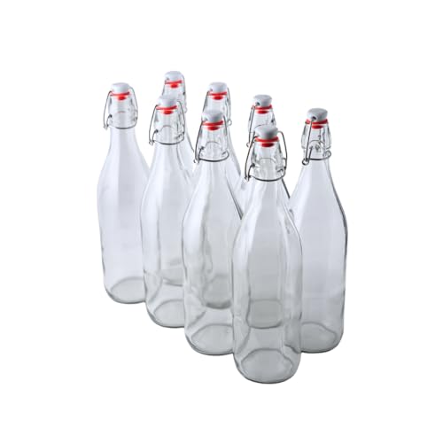 FastRack Swing Top Glass Bottles |33 oz – pack of 8 | Clear Flip Top Glass Bottles for Home Brewing, Carbonated Drinks, Kombucha, Fermentation, Water | Food Grade – ECO Friendly - size: 8 Pack