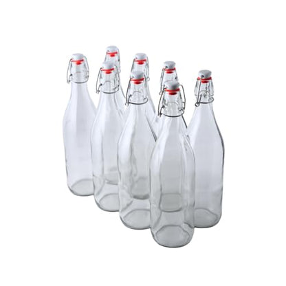 FastRack Swing Top Glass Bottles |33 oz – pack of 8 | Clear Flip Top Glass Bottles for Home Brewing, Carbonated Drinks, Kombucha, Fermentation, Water | Food Grade – ECO Friendly - size: 8 Pack