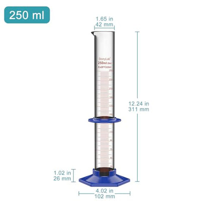 stonylab Graduated Cylinder, Laboratory Borosilicate Glass Graduated Measuring Cylinder with Plastic Hexagonal Base and Protective Collar, 250 ml - size: 250 ml