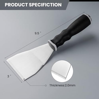 Mister Rui Bent Heavy Duty Scraper, 3" Bent Scraper with Pole Socket Hammer End, Stainless Steel Bent Blade with Anti Slip Rubber Handle, Heavy Duty Paint Remover Scraper Tool - color: Gray