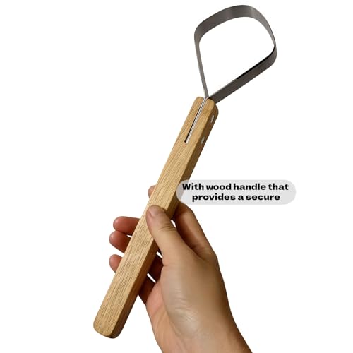 Wrjmzdcfdcf 2Pcs Pelt Scraper Fleshing Tool, Hide Tanning Kit, Stainless Steel Scraper Flesher Tanning Tools with Wood Handle