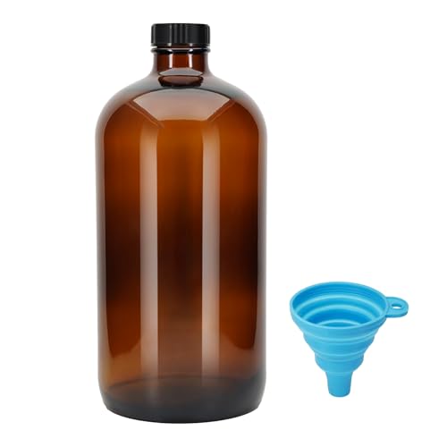 32 oz Amber Glass Boston Bottles with Phenolic Poly Cone Caps. Perfect Glass Brewing Bottles for Lab,Fermentation,Storing Kombucha,Brewing and Juicing. (1)