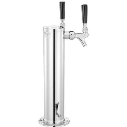 VEVOR Kegerator Tower Kit, Dual Taps Beer Conversion Kit, Stainless Steel Keg Beer Tower Dispenser with Dual Gauge CGA320 Regulator & D-System Keg Coupler, Self-Closing Spring for Party Bar Home - style: Dual Faucets Beer Tower