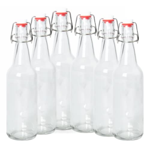 ICE N COLD | Pack of 6 Clear 16-20oz Growler with Flip Top Airtight Silicone Seal | For Beverages, Oil, Vinegar, Kombucha, Beer, Water, Soda, Kefir - color: Clear, size: Pack of 6