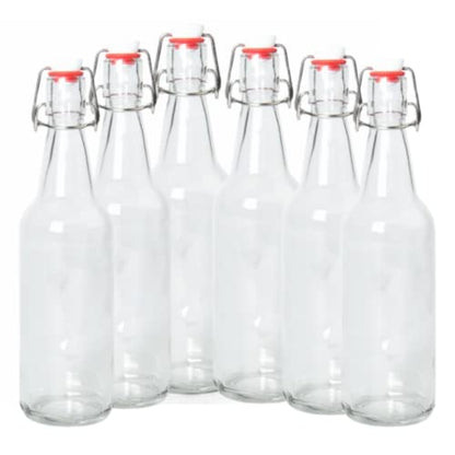 ICE N COLD | Pack of 6 Clear 16-20oz Growler with Flip Top Airtight Silicone Seal | For Beverages, Oil, Vinegar, Kombucha, Beer, Water, Soda, Kefir - color: Clear, size: Pack of 6