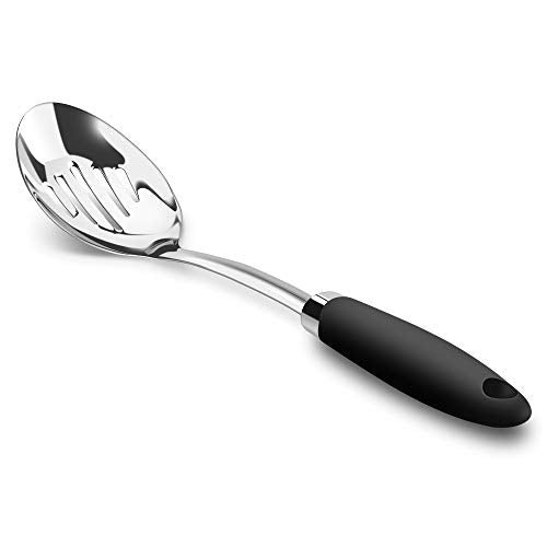 Stainless Steel Cooking Spoon, Solid Serving Spoon and Basting Spoon with Ergonomic Handle for Stirring, Mixing, Serving and Sauces, Dishwasher Safe - color: B-Silver Spoon