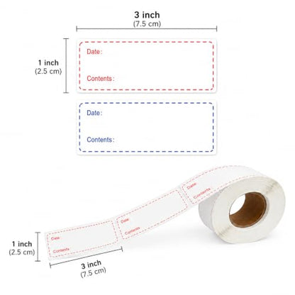 1 X 3 Inch Food Labels, Removable Freezer Labels for Kitchen, 2 Rolls 600 Pieces Date Label Stickers, Easy to Write On, No Residue