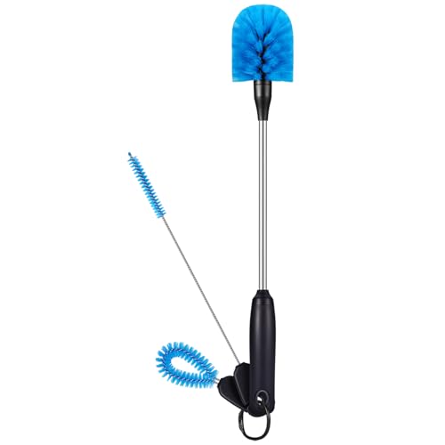 MOSOLAN 3-in-1 Stainless Steel Bottle Brush and Straw Cleaning Set, Long Handle Scrub Brush with Replaceable Head for Water Bottles, Glasswares, Mugs, Flasks, Tumblers, Vases, Round Head - style: Round Head