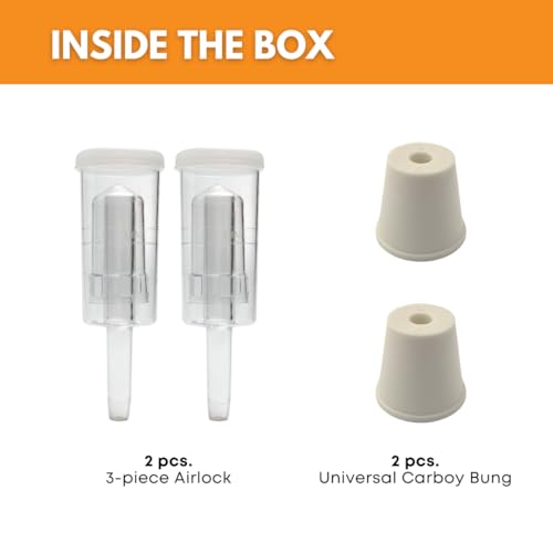 FastRack 3-Piece Airlock Set for Fermentation (Set of 2) | Includes Transparent Airlocks and Drilled Rubber Stoppers – Hydrolocks for Fermenting Beer, Wine, Mead, and More | Fits Carboys & Fermenters