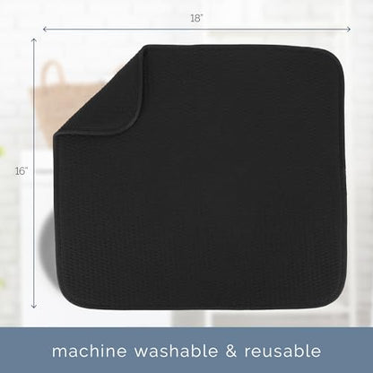 S&T INC. Dish Drying Mat, 16” x 18”, Absorbent Microfiber Kitchen Counter Mat, Drying Pad for Dishes, Utensils, Pots and Pans, Large, Diamond Texture, Black - size: 16" x 18"