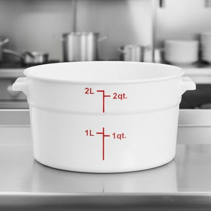 TrueCraftware- 2 Quart White Round Food Storage Container Polypropylene- Commercial Reusable Food Container Canister with Measurement Markings for Meal Prep Pantry Kitchen - size: 2 Quart