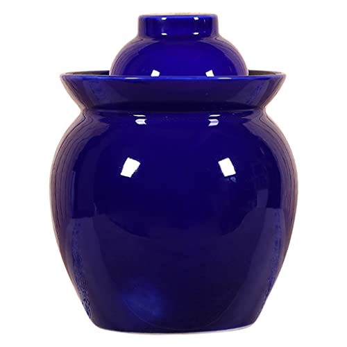 ZHOUXIAO Large Pickle Jar Ceramic Jar with Lid,Traditional Chinese Fermentation Kit Crock with Water Seal Airlock Lid, Fermentation Jar for Kimchi,Sauerkraut,Kombucha Jar blue-7KG