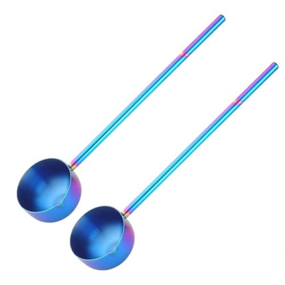 Stainless Steel Hot Oil Ladle, 2pcs Solid Oil Spoon with 10.5 inch Long Handle Pour Spout, 70ml Capacity for Kitchen Cooking Serving Soups and Drizzle Sauces Dishwasher Safe (Rainbow Color) - color: Rainbow Color