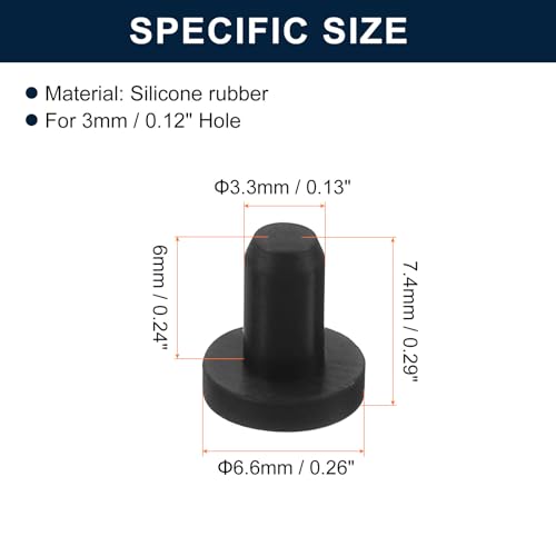 uxcell 32 Pieces Black Rubber Stopper, 3.3mm Plug Holes for 3mm/0.12" Hole - size: 3 mm