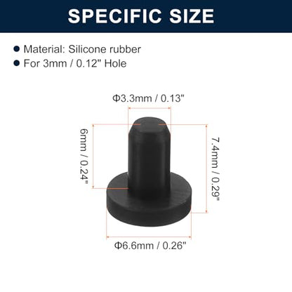 uxcell 32 Pieces Black Rubber Stopper, 3.3mm Plug Holes for 3mm/0.12" Hole - size: 3 mm