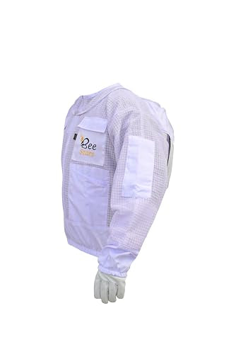 3 Layer Bee Jacket with Fencing Veil and One Pair Gloves Ventilated Sting Proof Beekeeping Jacket for Beekeepers - color: White, size: Medium