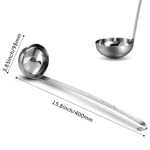 meekoo 3 Pieces Stainless Steel Ladle Soup Handle Ladle with Pouring Rim for Kitchen Cooking Soup Sauce (8 oz) - size: 8 oz