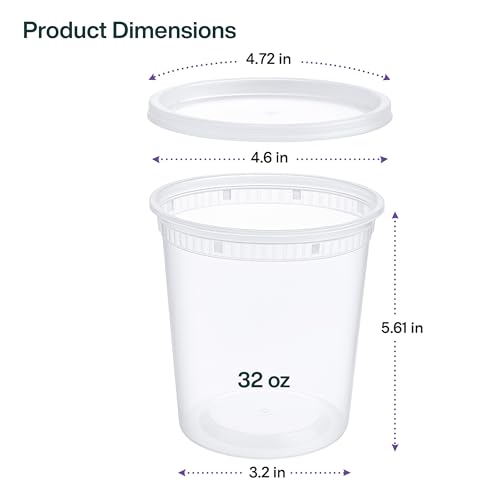 32oz [240 set] Heavy Duty Plastic Deli Container | BPA-Free Food Storage with Airtight Leak‑Proof Lids | Microwave, Freezer & Dishwasher Safe – Stackable, Bulk Reusable Soup & Meal Prep Tub