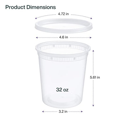 32oz [240 set] Heavy Duty Plastic Deli Container | BPA-Free Food Storage with Airtight Leak‑Proof Lids | Microwave, Freezer & Dishwasher Safe – Stackable, Bulk Reusable Soup & Meal Prep Tub