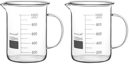 stonylab Glass Beaker with Handle, Borosilicate Glass Graduated Low Form Griffin Beaker with Handle and Pouring Spout, 1000 ml (Pack of 2) - size: 1000 ml (Pack of 2)