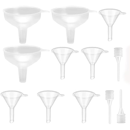 9 PCS Mini Funnels with 3 Droppers, Food Grade Clear Plastic Funnel with Wide Mouth for Essential Oil, Lotion, Perfume, Powder, Granule, 3 Sizes