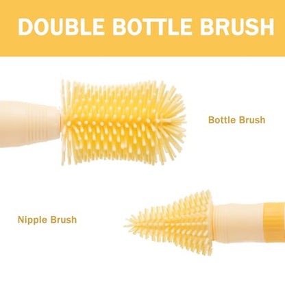 Travel Bottle Brush, 6-in-1 Portable Travel Bottle Cleaner Kit with Small Bottle Brush Built in Drying Rack, Nipple Brush, Straw Brush, Soap Dispenser, for Baby Bottles Under 8 OZ, BPA-Free(Yellow) - color: Yellow